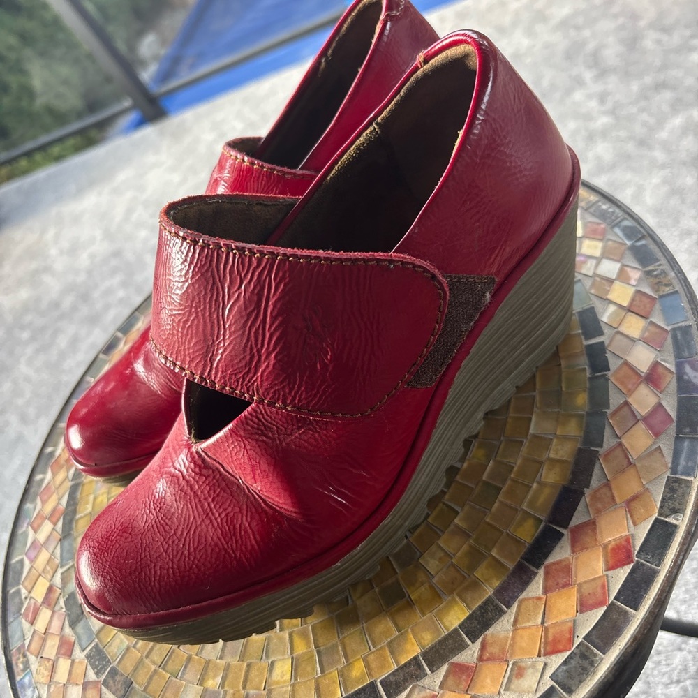 Fly London Red Leather Wedges 38